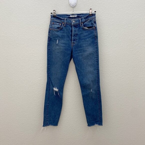 Grlfrnd Karolina Sixpence Distressed Stretch Denim Blue Jeans Pants Womens sz 27 - Picture 1 of 6